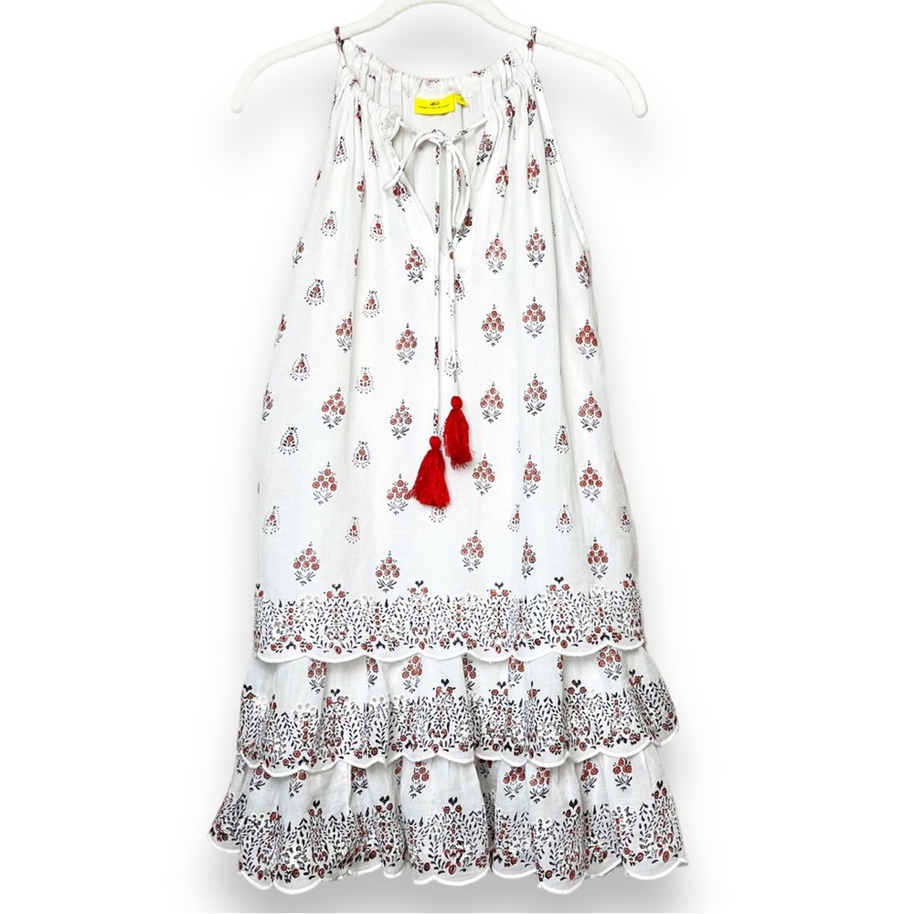 Roberta Roller Rabbit Tiered Mini Dress XS white floral sleeveless eyelet boho